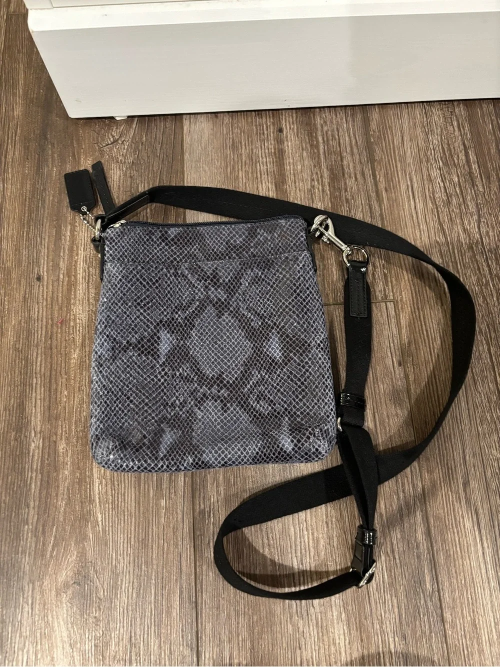 Coach grey and black snakeskin print crossbody bag